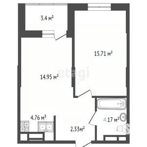 1-к квартира, вторичка, 42м2, 2/19 этаж