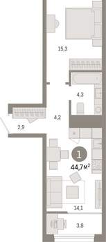 1-к квартира, вторичка, 45м2, 8/17 этаж