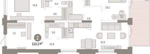 2-к квартира, вторичка, 110м2, 1/16 этаж