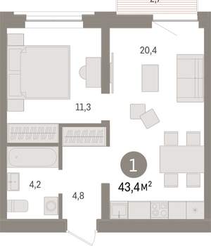 1-к квартира, вторичка, 43м2, 7/10 этаж