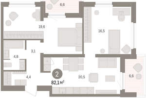 2-к квартира, вторичка, 82м2, 6/16 этаж