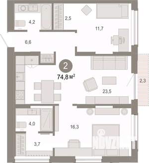 2-к квартира, вторичка, 75м2, 14/17 этаж