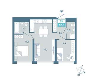 2-к квартира, вторичка, 53м2, 14/25 этаж