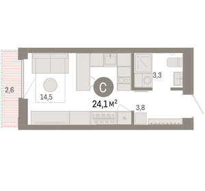 Студия квартира, вторичка, 24м2, 11/17 этаж