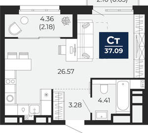 Студия квартира, вторичка, 37м2, 5/21 этаж