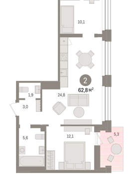 2-к квартира, вторичка, 63м2, 6/8 этаж
