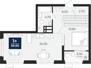 1-к квартира, вторичка, 51м2, 12/24 этаж