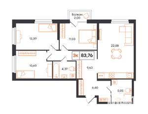 3-к квартира, вторичка, 84м2, 10/24 этаж