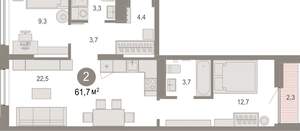 2-к квартира, вторичка, 62м2, 5/17 этаж