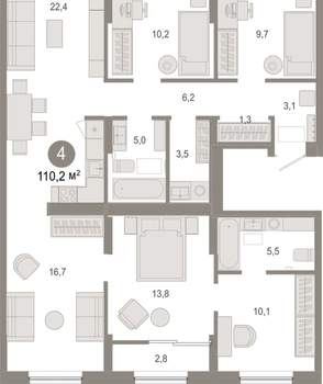 4-к квартира, вторичка, 110м2, 7/17 этаж