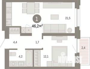 1-к квартира, вторичка, 46м2, 7/9 этаж