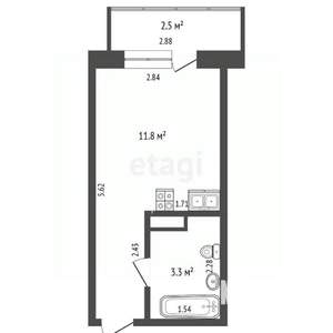 Студия квартира, вторичка, 15м2, 4/15 этаж