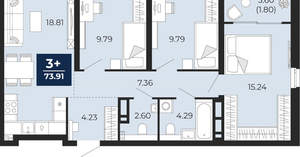 3-к квартира, вторичка, 74м2, 5/21 этаж