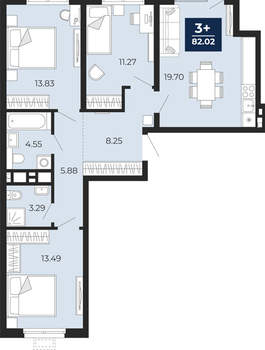 3-к квартира, вторичка, 82м2, 13/24 этаж