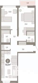 2-к квартира, вторичка, 73м2, 7/9 этаж