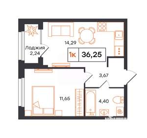 1-к квартира, вторичка, 36м2, 16/24 этаж