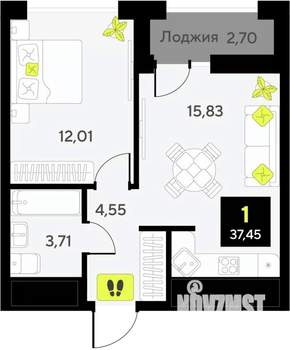 1-к квартира, вторичка, 37м2, 8/14 этаж