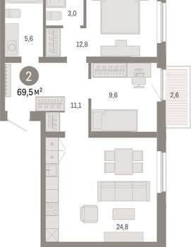 2-к квартира, вторичка, 70м2, 6/16 этаж