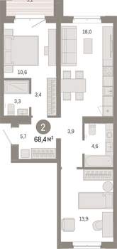 2-к квартира, вторичка, 68м2, 3/11 этаж