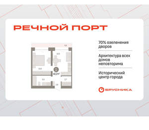 1-к квартира, вторичка, 42м2, 3/8 этаж