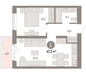 1-к квартира, вторичка, 47м2, 5/11 этаж