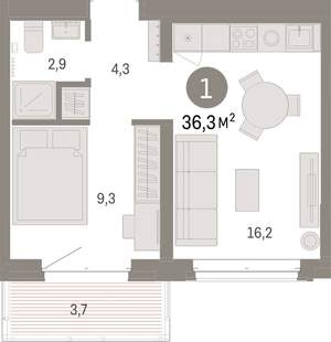 1-к квартира, вторичка, 36м2, 6/11 этаж