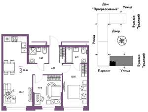 3-к квартира, строящийся дом, 59м2, 5/15 этаж