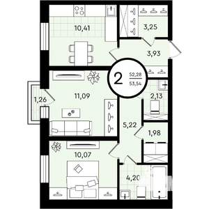 2-к квартира, вторичка, 54м2, 2/4 этаж