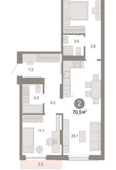 2-к квартира, вторичка, 70м2, 6/17 этаж