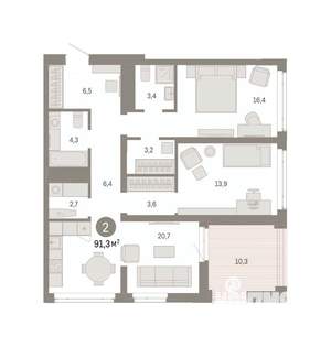 2-к квартира, вторичка, 91м2, 14/25 этаж