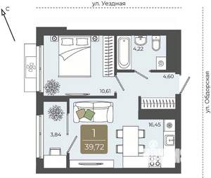 1-к квартира, вторичка, 40м2, 6/15 этаж