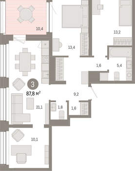 3-к квартира, вторичка, 88м2, 2/8 этаж