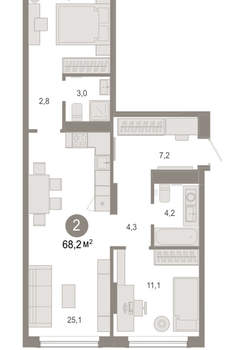 2-к квартира, вторичка, 68м2, 2/17 этаж
