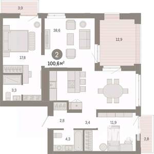 2-к квартира, вторичка, 101м2, 3/9 этаж