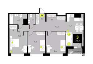 3-к квартира, вторичка, 77м2, 16/17 этаж