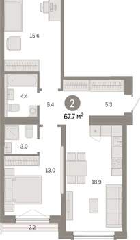 2-к квартира, вторичка, 68м2, 6/8 этаж