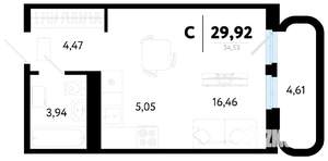 Студия квартира, вторичка, 30м2, 2/19 этаж