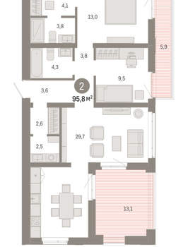 2-к квартира, вторичка, 96м2, 6/25 этаж
