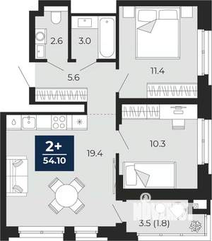 2-к квартира, вторичка, 54м2, 5/14 этаж