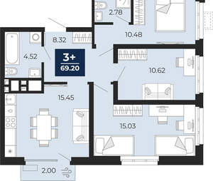 3-к квартира, вторичка, 69м2, 9/24 этаж