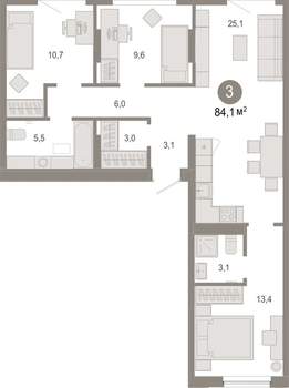 3-к квартира, вторичка, 84м2, 6/17 этаж
