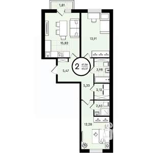 2-к квартира, вторичка, 63м2, 2/4 этаж