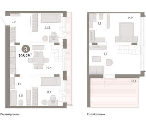 3-к квартира, вторичка, 108м2, 7/16 этаж