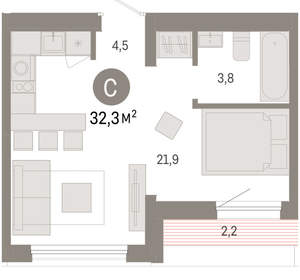 Студия квартира, вторичка, 32м2, 9/17 этаж