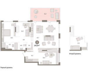 3-к квартира, вторичка, 144м2, 1/17 этаж