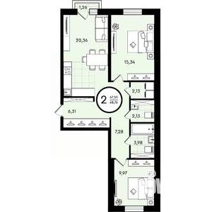 2-к квартира, вторичка, 69м2, 1/4 этаж