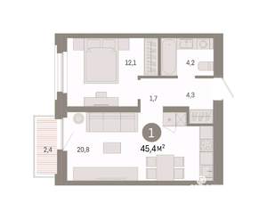 1-к квартира, вторичка, 45м2, 3/7 этаж