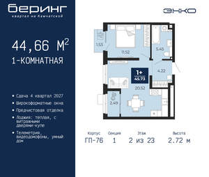 1-к квартира, вторичка, 45м2, 2/24 этаж