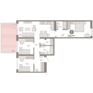 3-к квартира, вторичка, 101м2, 2/8 этаж