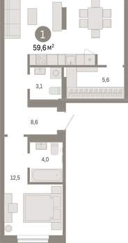 1-к квартира, вторичка, 60м2, 2/17 этаж